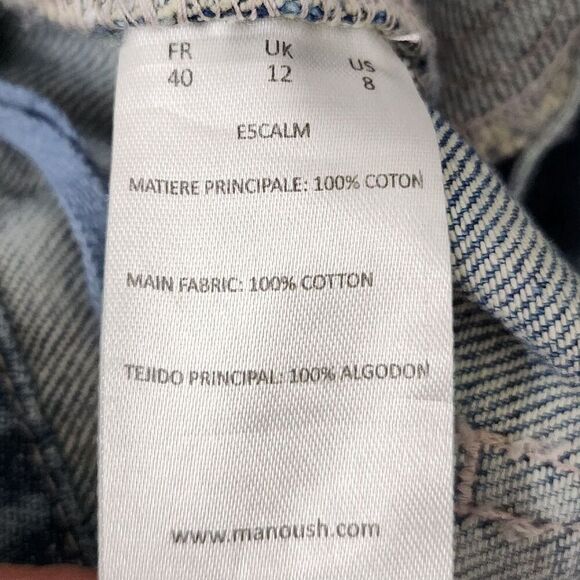 Manoush Denim Shorts Womens 8 Blue Cut-off Patchwork High-Rise Venice Beach Boho - Picture 3 of 12